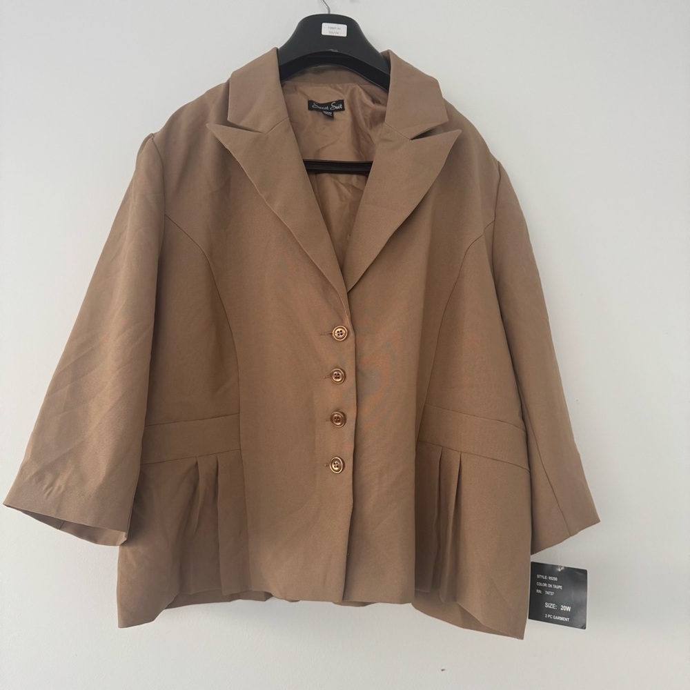 NWT Sweet Suit Blazer Tan Taupe Peplum Coat Pleated Plus Size Jacket 20W